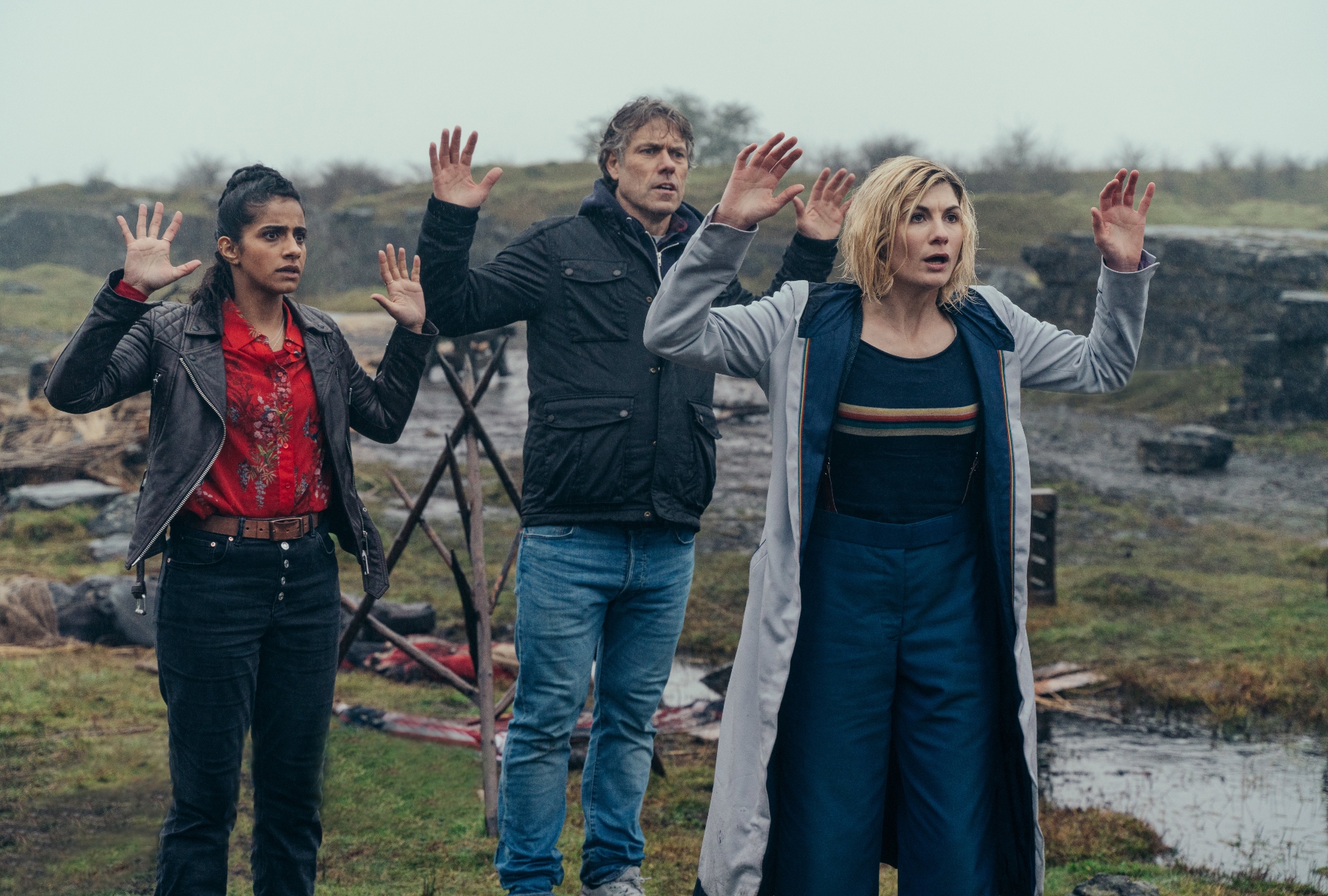 Mandip Gill, John Bishop and Jodie Whittaker in "Doctor Who" (James Pardon/BBC Studios/BBC America)