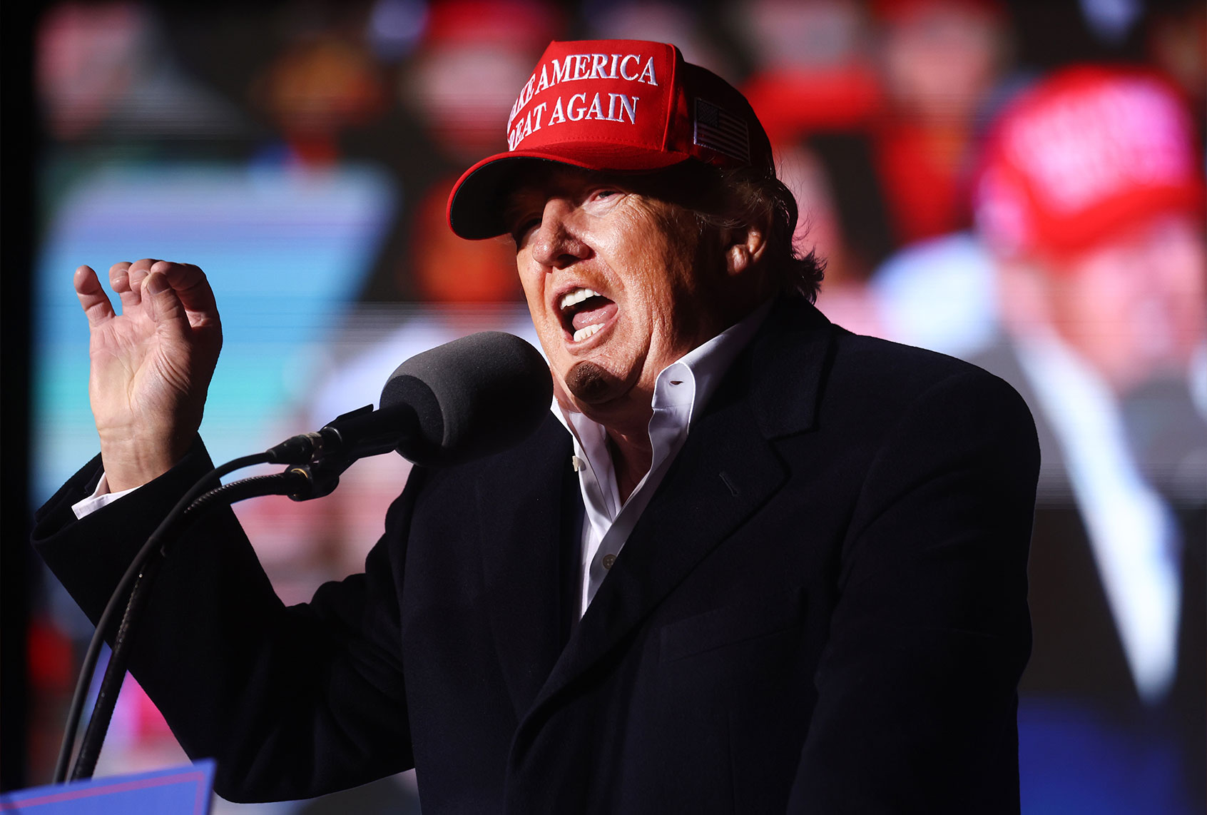 Former President Donald Trump speaks at a rally at the Canyon Moon Ranch festival grounds on January 15, 2022 in Florence, Arizona. (Mario Tama/Getty Images)