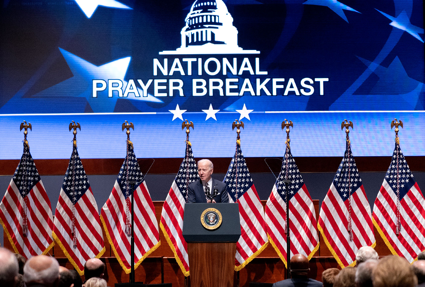 President Joe Biden addresses the National Prayer Breakfast at the U.S. Capitol on February 3, 2022 in Washington, DC. (Greg Nash-Pool/Getty Images)