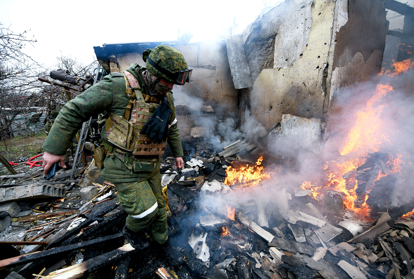 A view of damage due to armed conflict between Russia, Ukraine in Donetsk region under the control of pro-Russian separatists, eastern Ukraine on February 28, 2022. (Stringer/Anadolu Agency via Getty Images)