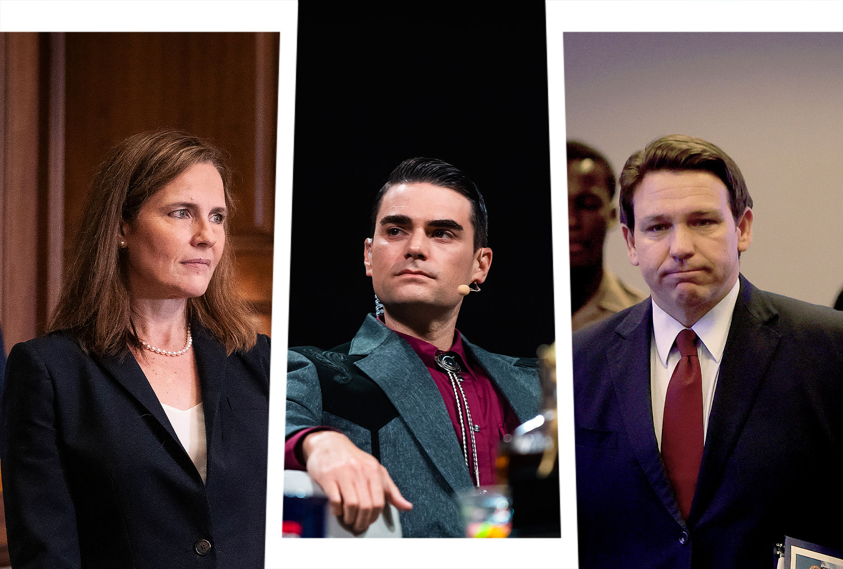 Amy Coney Barrett, Ben Shapiro and Ron DeSantis (Photo illustration by Salon/Getty Images)