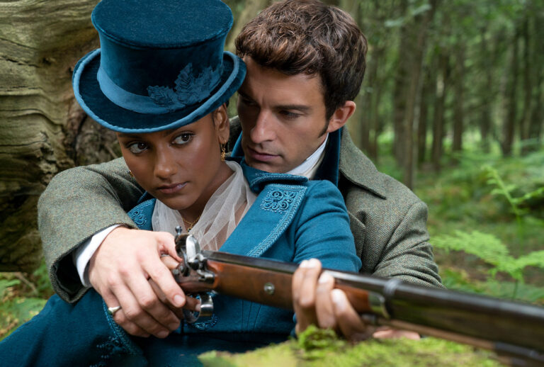 Simone Ashley as Kate Sharma and Jonathan Bailey as Anthony Bridgerton in "Bridgerton" (Liam Daniel/Netflix)