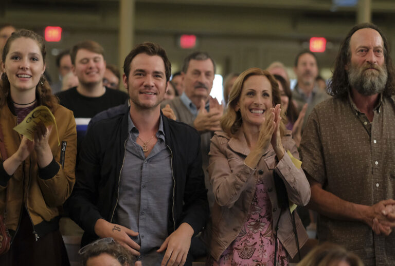 ﻿Amy Forsyth, Daniel Durant, Marlee Matlin and Troy Kotsur in “CODA” (Apple TV+)