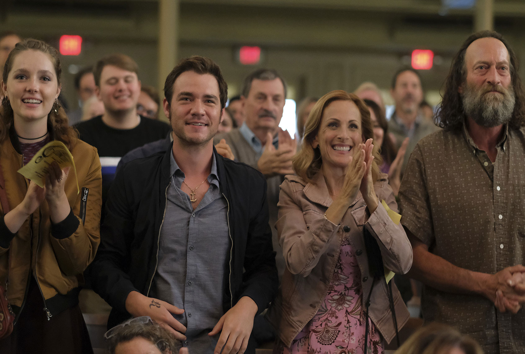 ﻿Amy Forsyth, Daniel Durant, Marlee Matlin and Troy Kotsur in “CODA” (Apple TV+)