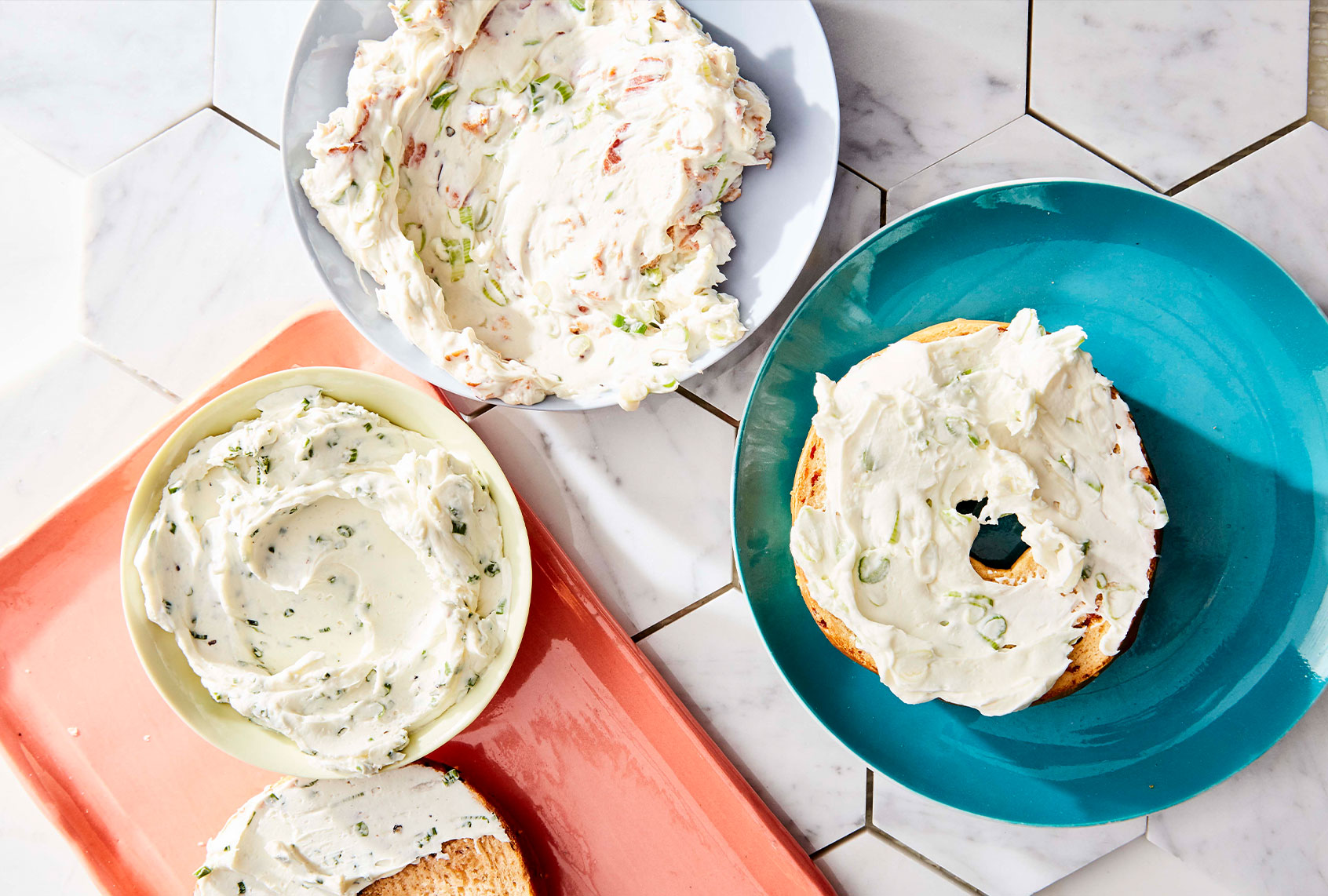 Cream cheeses from ﻿Bagels, Schmears, and a Nice Piece of Fish by Cathy Barrow (Photo courtesy of Chronicle Books/Linda Xiao)