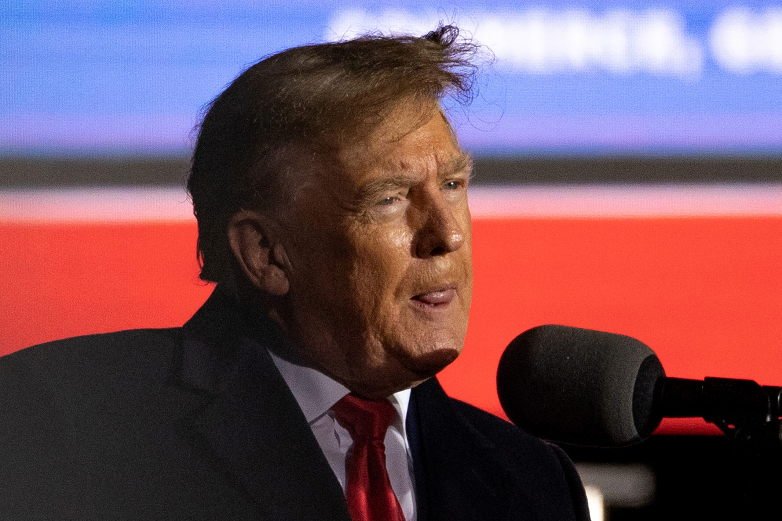 Former U.S. President Donald Trump speaks at a rally at the Banks County Dragway on March 26, 2022 in Commerce, Georgia. (Photo by Megan Varner/Getty Images)