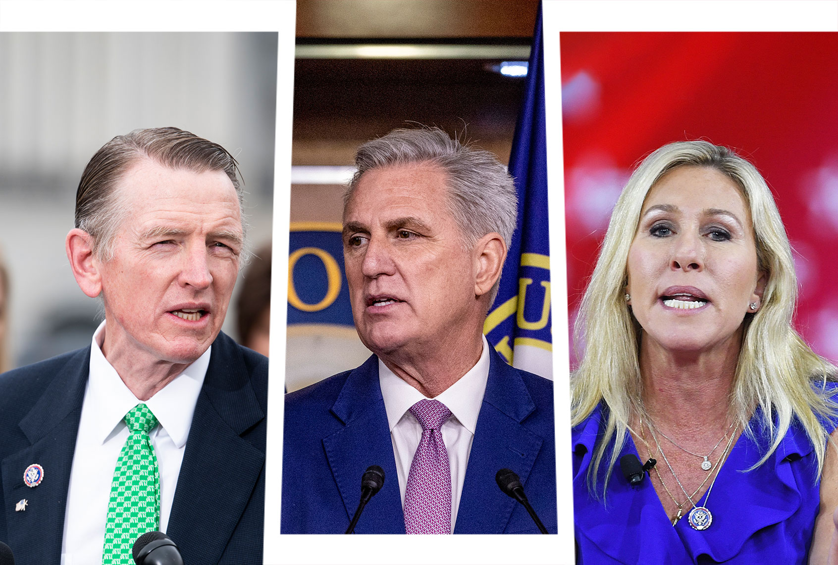 Paul Gosar, Kevin McCarthy and Marjorie Taylor Greene (Photo illustration by Salon/Getty Images)