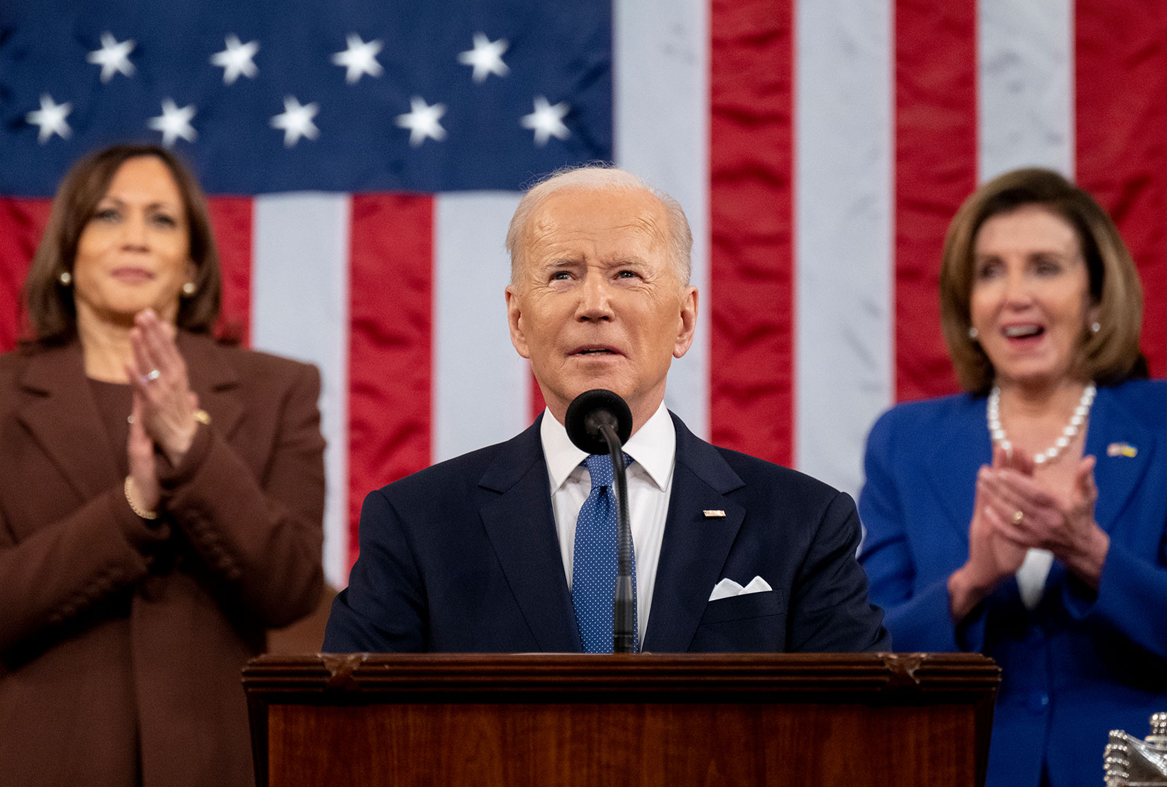 US President Joe Biden delivers the State of the Union address during a joint session of Congress in the U.S. Capitol House Chamber on March 1, 2022 in Washington, DC. During his first State of the Union address, President Joe Biden was expected to speak on his administration’s efforts to lead a global response to the Russian invasion of Ukraine, work to curb inflation, and bring the country out of the COVID-19 pandemic. (Saul Loeb - Pool/Getty Images)