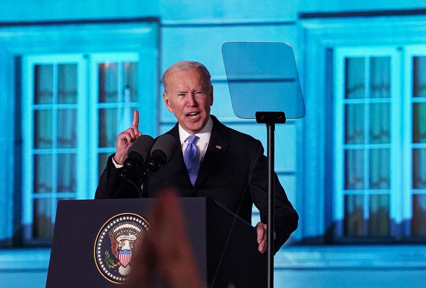 US President Joe Biden holds a briefing outside the Royal Palace, Warsaw, Poland. (Anna Voitenko/Ukrinform/NurPhoto via Getty Images)