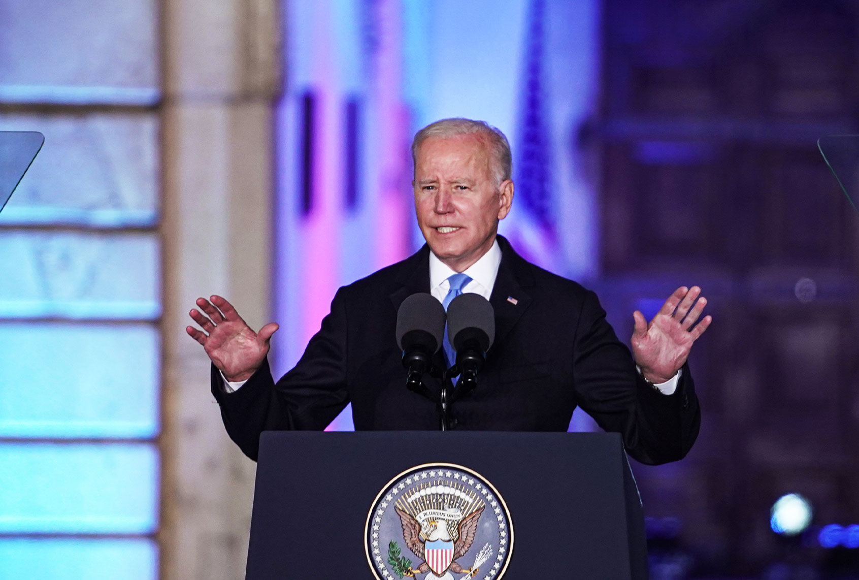 US President Joe Biden holds a briefing outside the Royal Palace, Warsaw, Poland. (Anna Voitenko/ Ukrinform/Future Publishing via Getty Images)