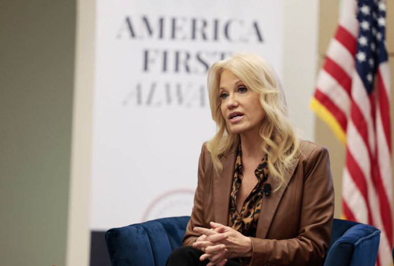 Kellyanne Conway, a former senior advisor to former U.S. President Donald Trump speaks during an event on education at the America First Policy Institute on January 28, 2022 in Washington, DC. (Anna Moneymaker/Getty Images)