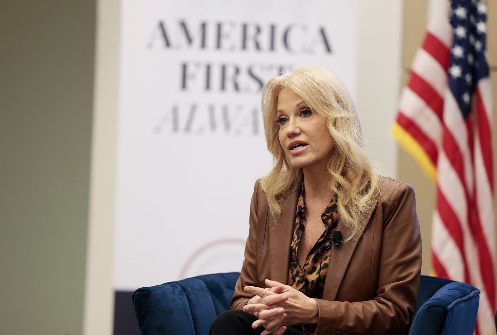 Kellyanne Conway, a former senior advisor to former U.S. President Donald Trump speaks during an event on education at the America First Policy Institute on January 28, 2022 in Washington, DC. (Anna Moneymaker/Getty Images)