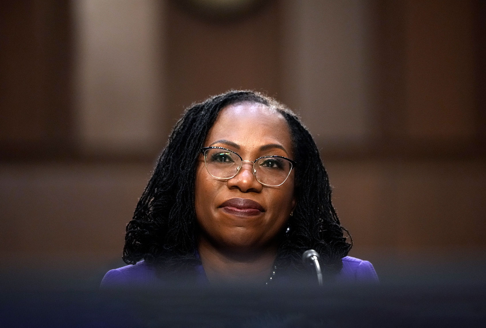 U.S. Supreme Court nominee Judge Ketanji Brown Jackson listens during her confirmation hearing before the Senate Judiciary Committee in the Hart Senate Office Building on Capitol Hill March 21, 2022 in Washington, DC. Judge Ketanji Brown Jackson, President Joe Biden's pick to replace retiring Justice Stephen Breyer on the U.S. Supreme Court, will begin four days of nomination hearings before the Senate Judiciary Committee. If confirmed by the Senate, Judge Jackson would become the first Black woman to serve on the Supreme Court. (Drew Angerer/Getty Images)