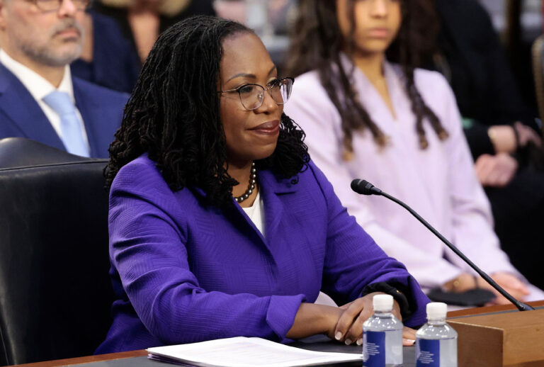 U.S. Supreme Court nominee Judge Ketanji Brown Jackson listens to opening remarks during her confirmation hearing before the Senate Judiciary Committee in the Hart Senate Office Building on Capitol Hill March 21, 2022 in Washington, DC. Judge Ketanji Brown Jackson, President Joe Biden's pick to replace retiring Justice Stephen Breyer on the U.S. Supreme Court, will begin four days of nomination hearings before the Senate Judiciary Committee. If confirmed by the Senate, Judge Jackson would become the first Black woman to serve on the Supreme Court. (Anna Moneymaker/Getty Images)