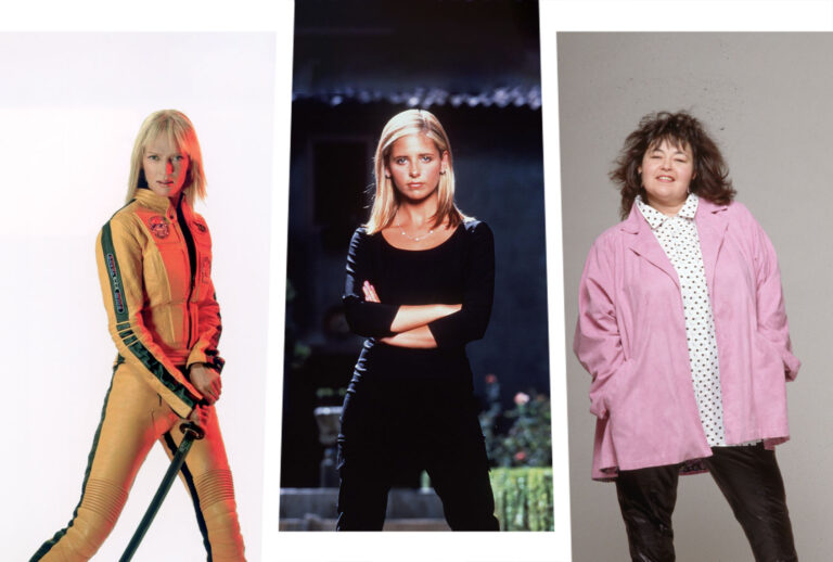 Uma Thurman stars in "Kill Bill: Volume 1" directed by Quentin Tarantino in 2003. | Sarah Michelle Gellar stars in "Buffy The Vampire Slayer." | Actress and comedienne Roseanne (Photo illustration by Salon/Getty Images)
