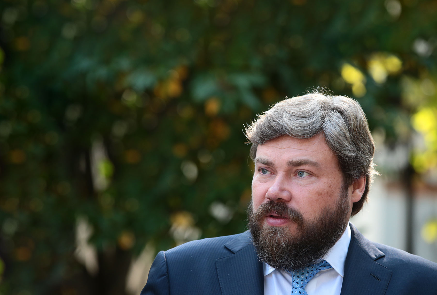 The chairman of the Double-Headed Eagle Society for Russian historical education, St Basil the Great Foundation founder Konstantin Malofeyev attends an international academic conference titled "Crimea in the Life of the Romanov Dynasty. The Beginning and the End of the Reign of Emperor Nicholas II of Russia" held at the Livadia Palace. (Sergei MalgavkoTASS via Getty Images)