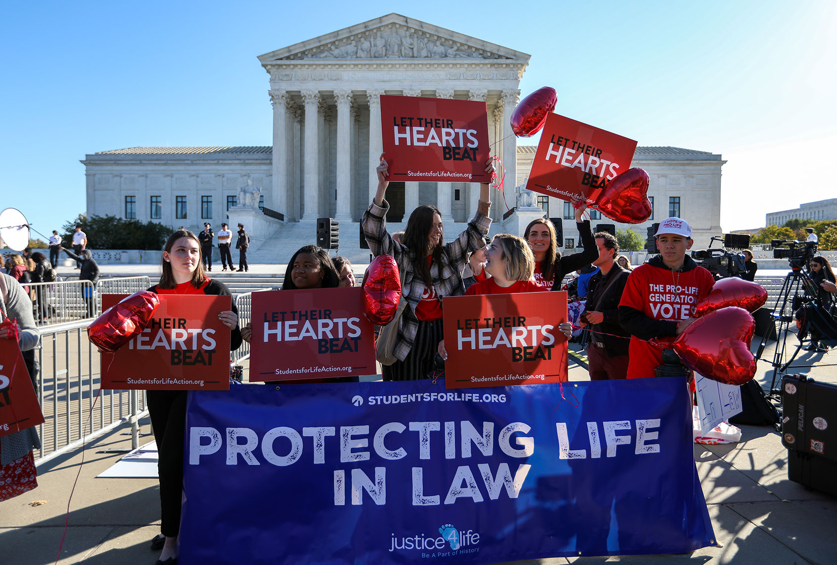 Pro-life demonstrators protest outside of the US Supreme Court in Washington, DC on November 1, 2021. The Supreme Court is set to hear challenges to Texas' restrictive abortion laws. - The conservative-majority US Supreme Court hears challenges on Monday to the most restrictive law passed since abortion was made a constitutional right nearly 50 years ago -- a Texas bill that bans a woman from terminating a pregnancy after six weeks. (Yasin Ozturk/Anadolu Agency via Getty Images)