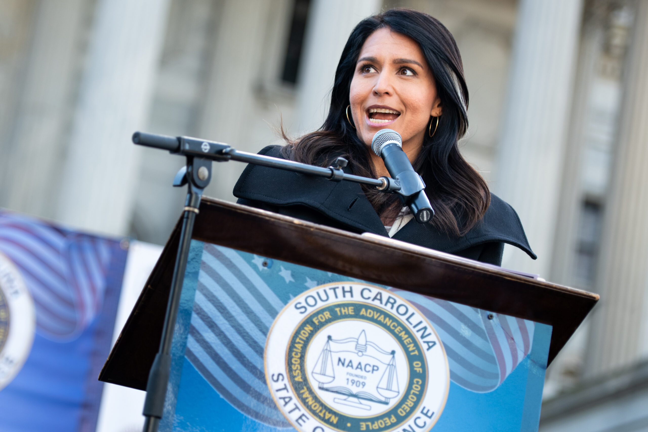 Rep. Tulsi Gabbard (D-HI) addresses the crowd during the King Day celebration at the Dome March and Rally on January 20, 2020 in Columbia, South Carolina. (Sean Rayford/Getty Images)