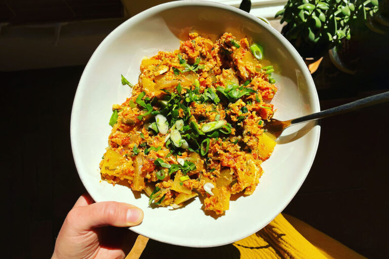 Aloo Anday (Pakistani potatoes and scrambled eggs) (Photo courtesy of Maggie Hennessy)