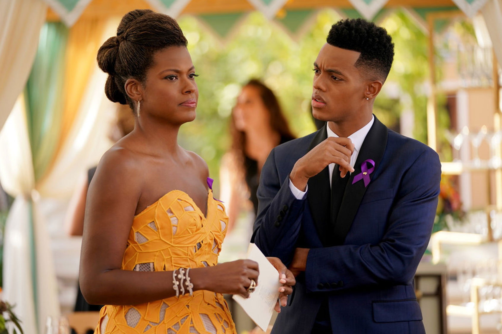 Cassandra Freeman as Vivian Banks and Jabari Banks as Will Smith in "Bel-Air." (Tyler Golden/Peacock)