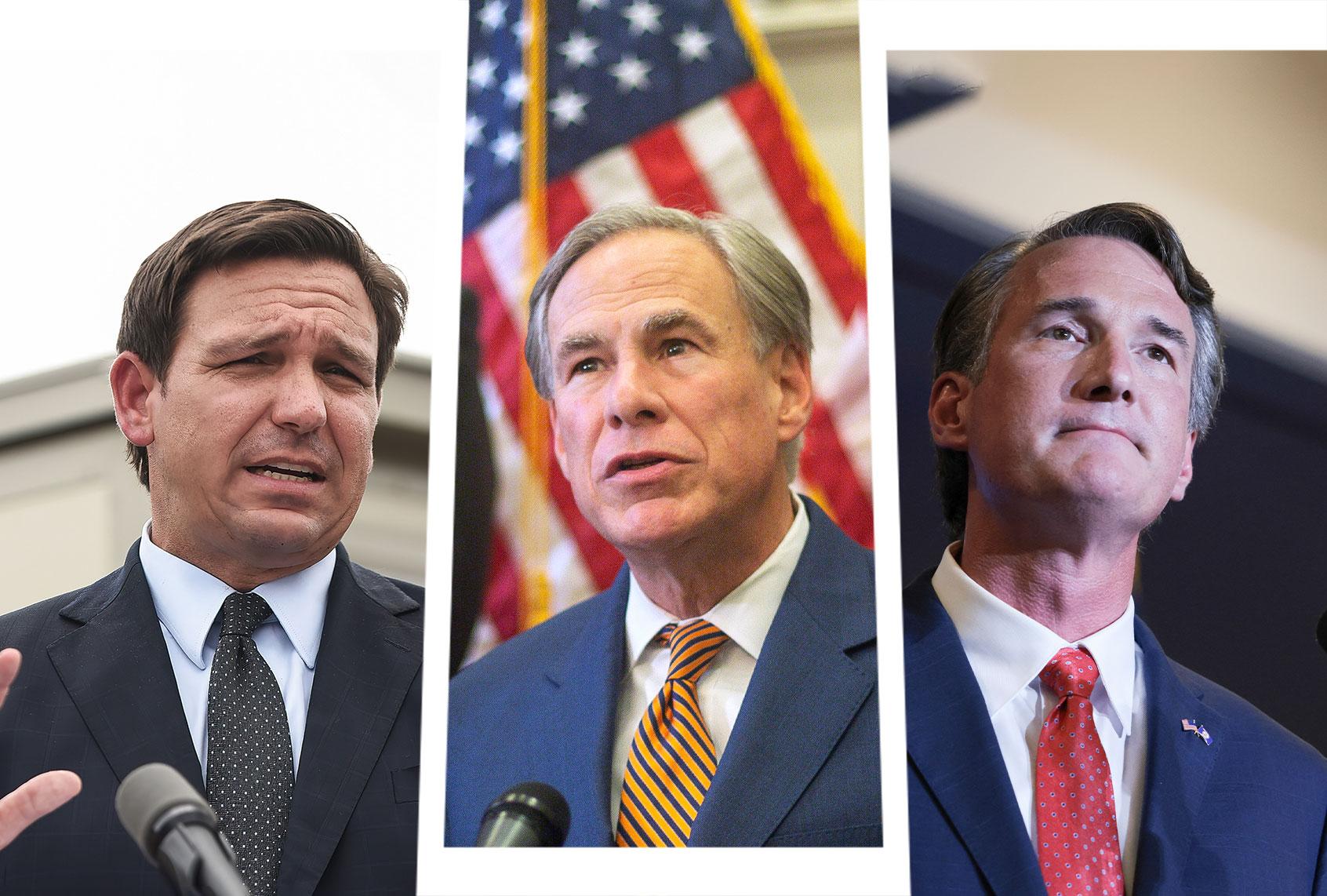 Ron DeSantis, Greg Abbott and Glenn Youngkin (Photo illustration by Salon/Getty Images)