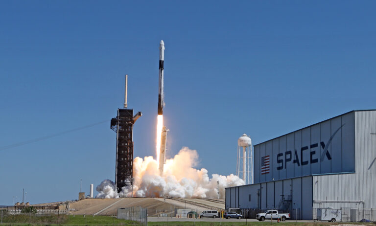 SpaceX Falcon 9 rocket lifts off from launch complex 39A carrying the Crew Dragon spacecraft on a commercial mission managed by Axion Space at Kennedy Space Center April 8, 2022 in Cape Canaveral, Florida. (Photo by Red Huber/Getty Images)