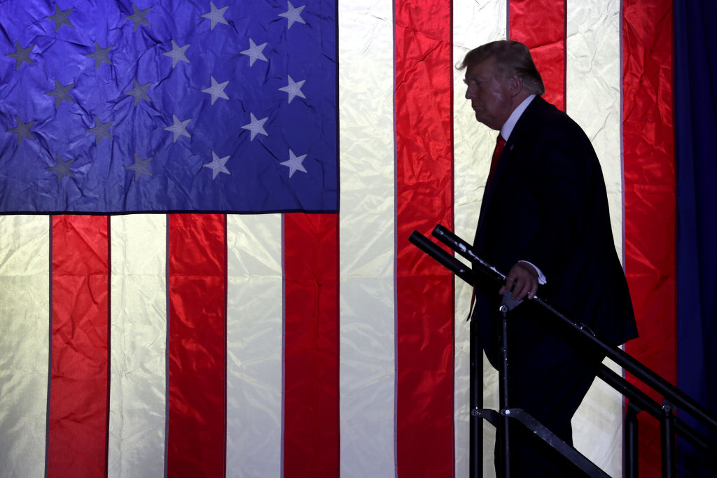 Donald Trump arrives at a rally on April 2 near Washington, Michigan. ( Scott Olson/Getty Images)
