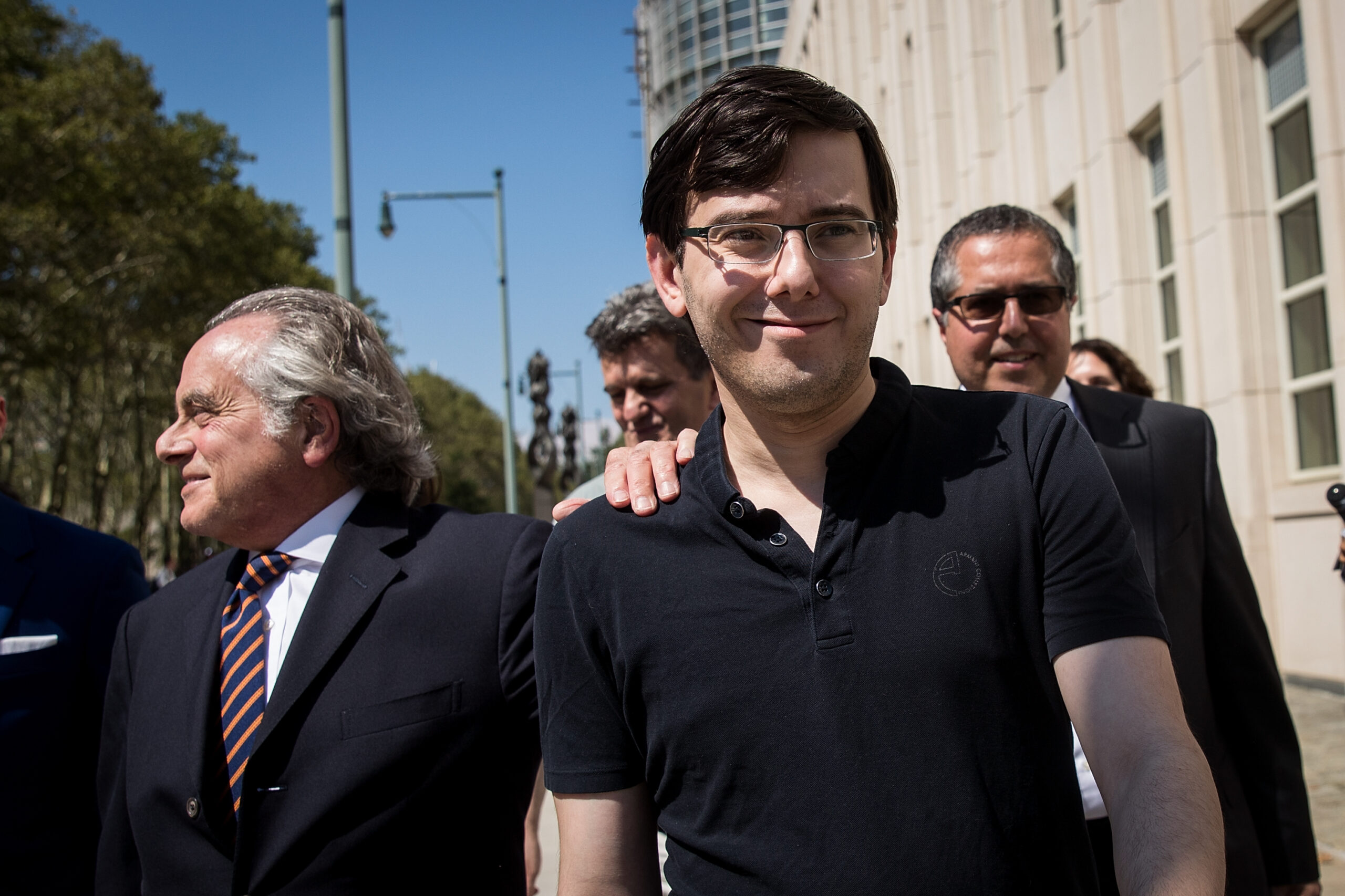 Lead defense attorney Benjamin Brafman walks with former pharmaceutical executive Martin Shkreli after the jury issued a verdict at the U.S. District Court for the Eastern District of New York, August 4, 2017 in the Brooklyn borough of New York City. Shkreli was found guilty on three of the eight counts involving securities fraud and conspiracy to commit securities and wire fraud. (Photo by Drew Angerer/Getty Images)