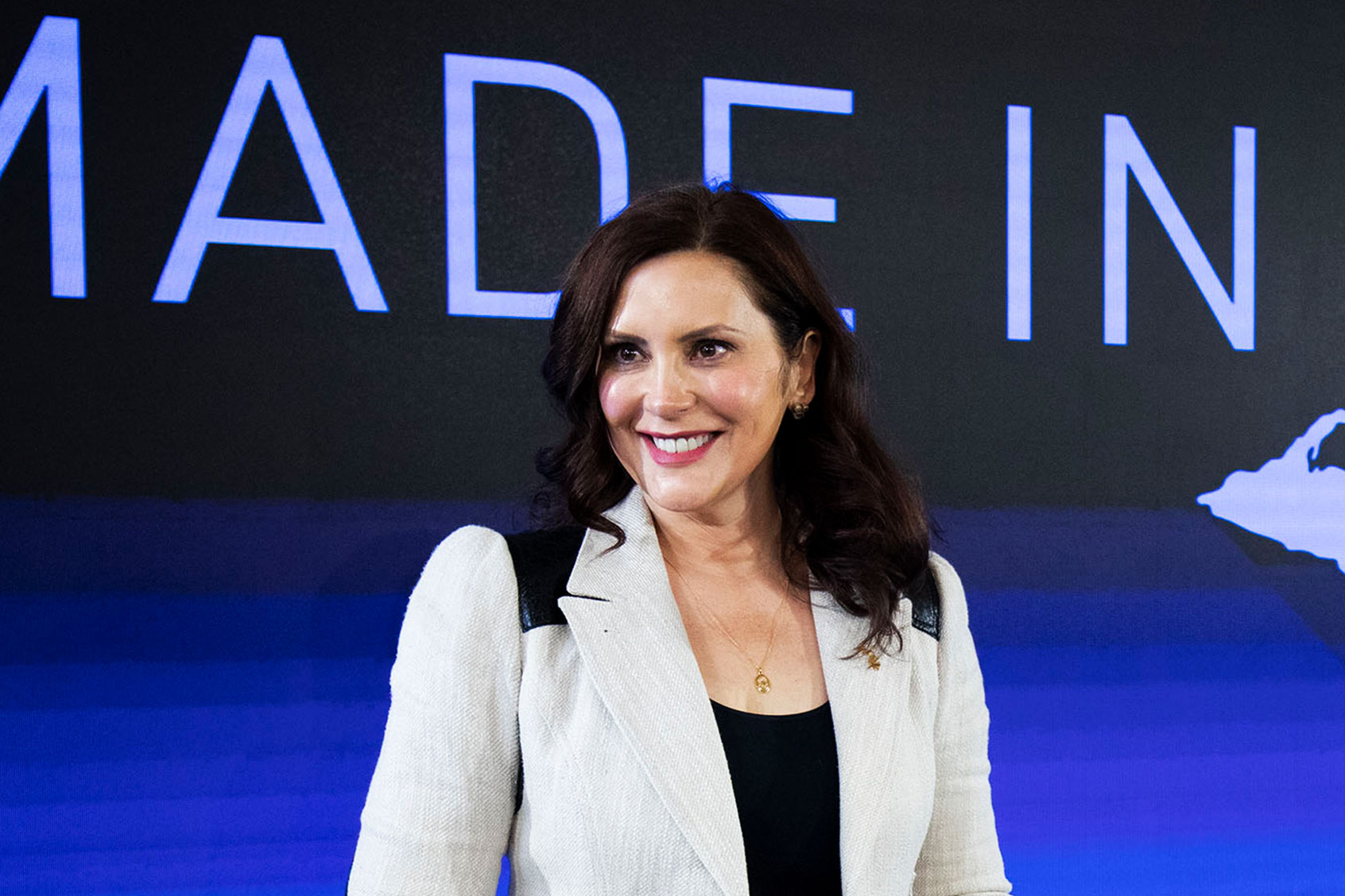 Michigan Governor Gretchen Whitmer poses for a photo after an event at which General Motors announced they are making a $7 billion investment, the largest in the company's history, in electric vehicle and battery production in the state of Michigan on January 25, 2022 in Lansing, Michigan. (Bill Pugliano/Getty Images)