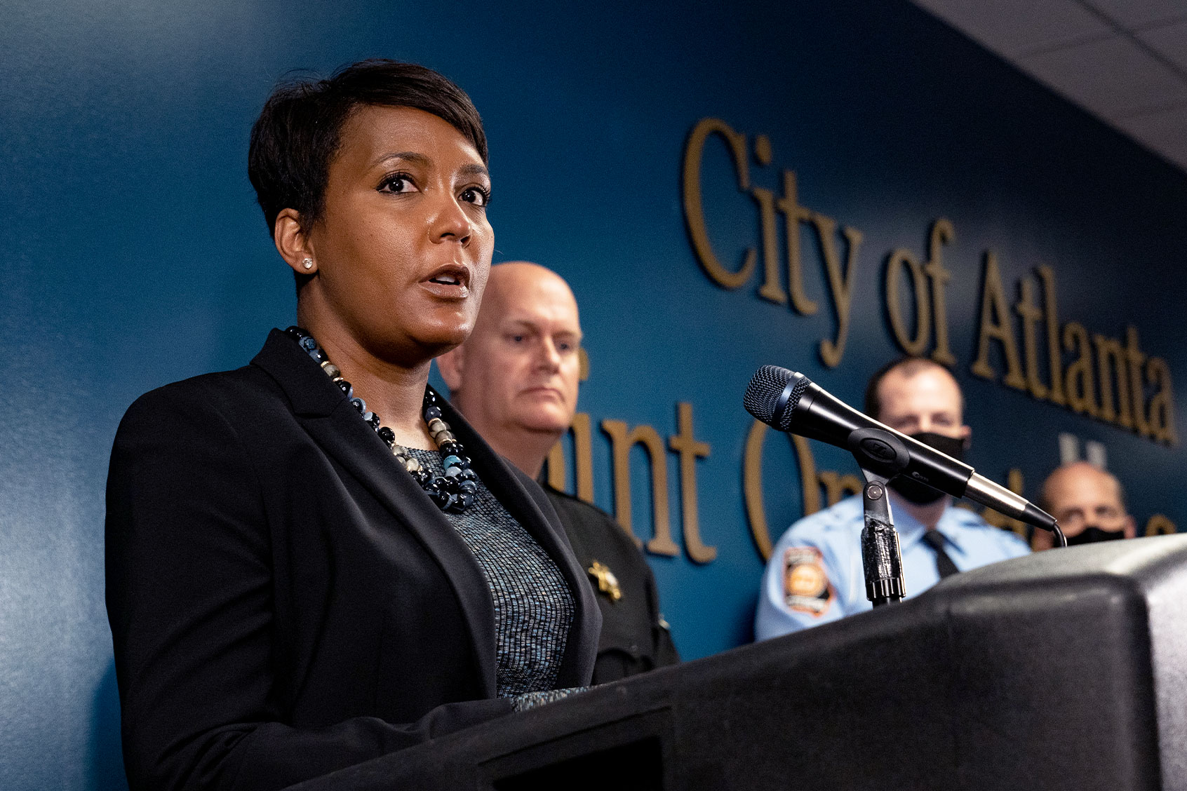 Mayor Keisha Lance Bottoms speaks at a press conference on March 17, 2021 in Atlanta, Georgia. (Megan Varner/Getty Images)
