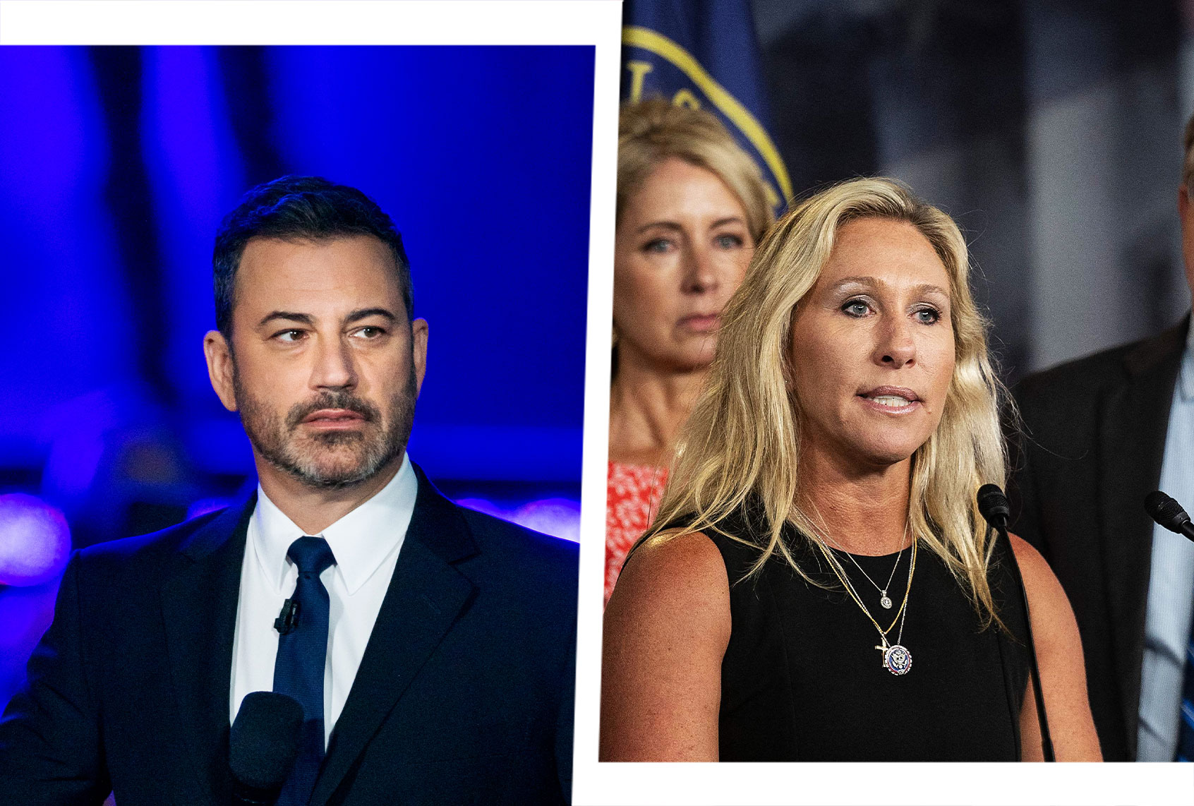 Jimmy Kimmel and Marjorie Taylor Greene (Photo illustration by Salon/Getty Images)