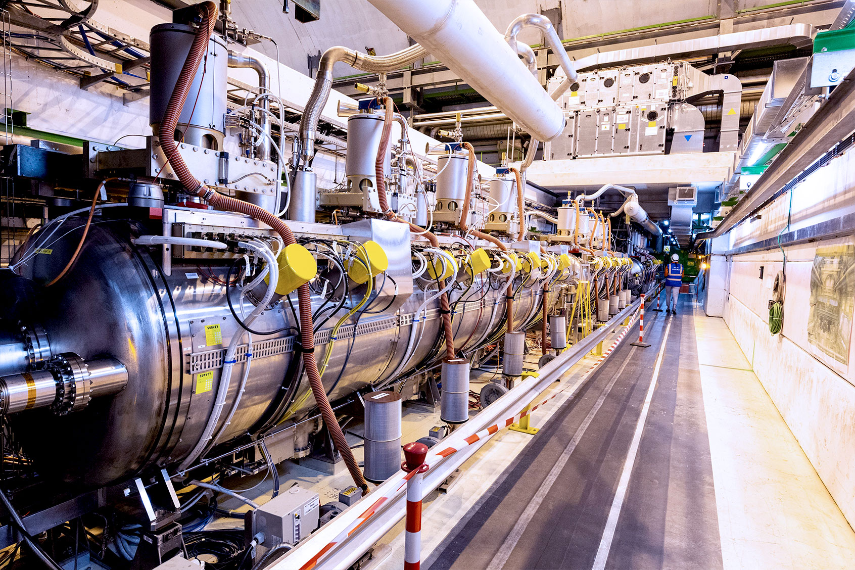 A part of complex Large Hadron Collider (LHC) is seen underground during the Open Days at the CERN particle physics research facility on September 14, 2019 in Meyrin, Switzerland. The 27km-long Large Hadron Collider is currently shut down for maintenance, which has created an opportunity to offer access to the public. (Ronald Patrick/Getty Images)