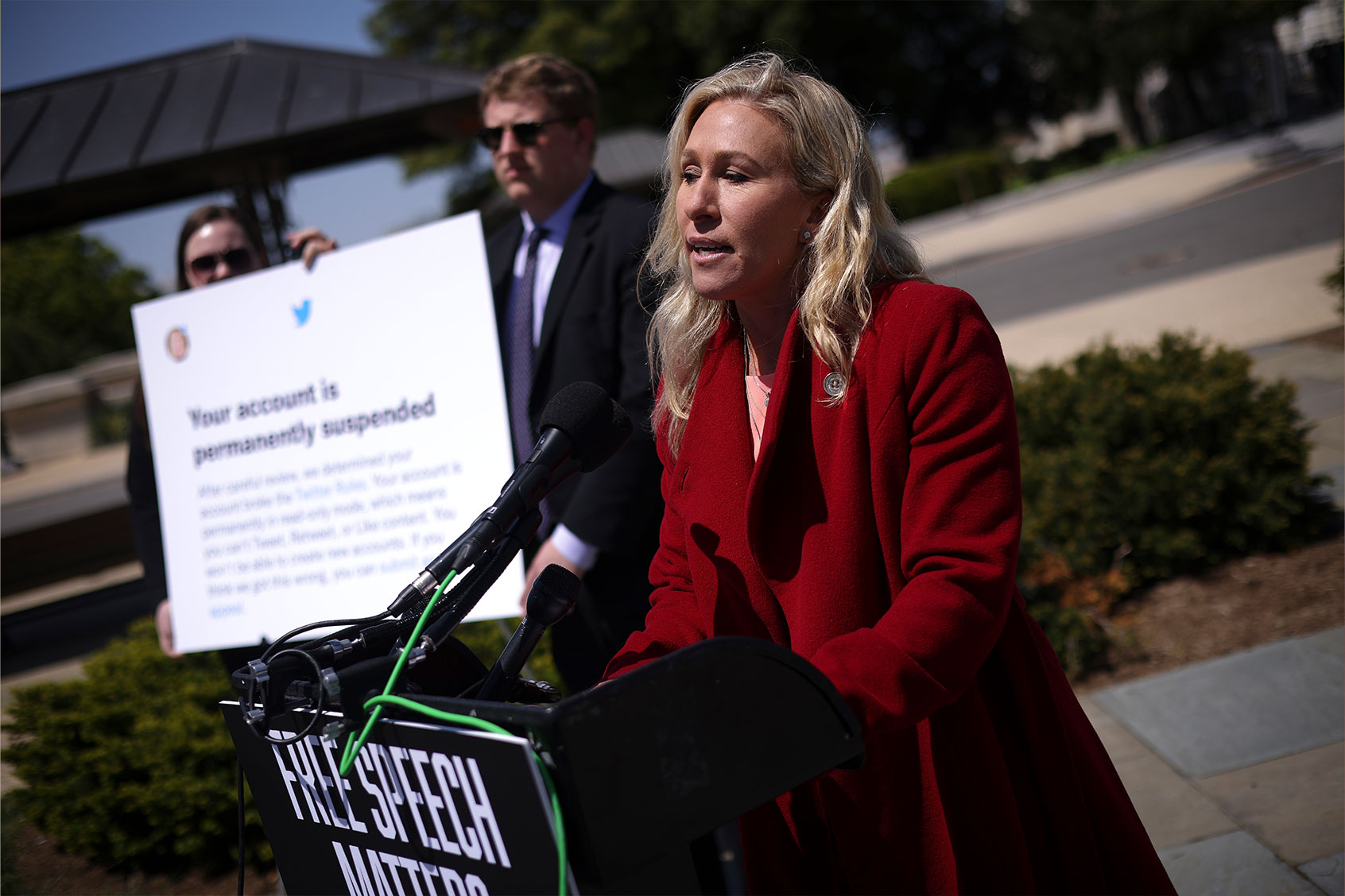 Rep. Marjorie Taylor Greene (R-GA) speaks during a press conference outside the U.S. Capitol April 28, 2022 in Washington, DC. (Win McNamee/Getty Images)
