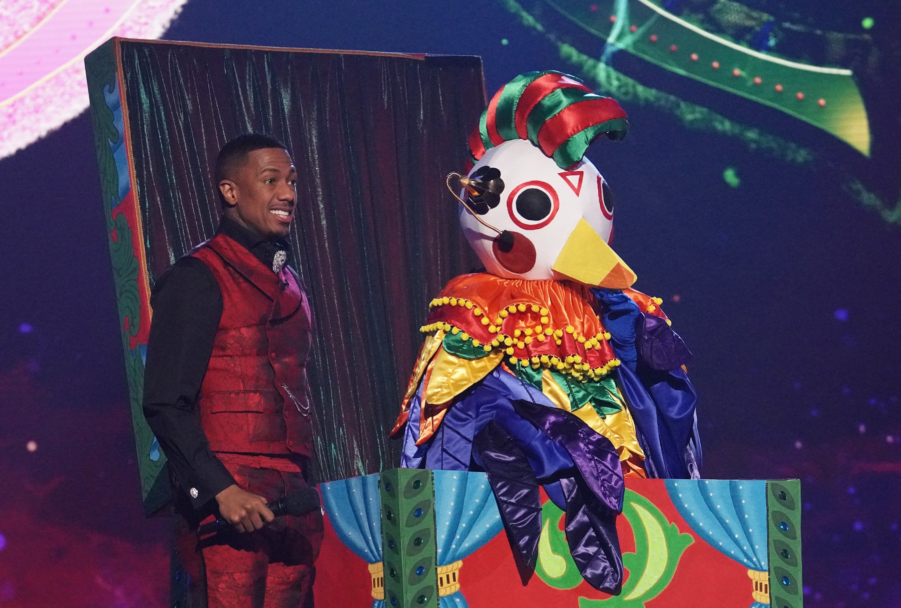 Host Nick Cannon and the Jack in the Box on "The Masked Singer" (Michael Becker / FOX)