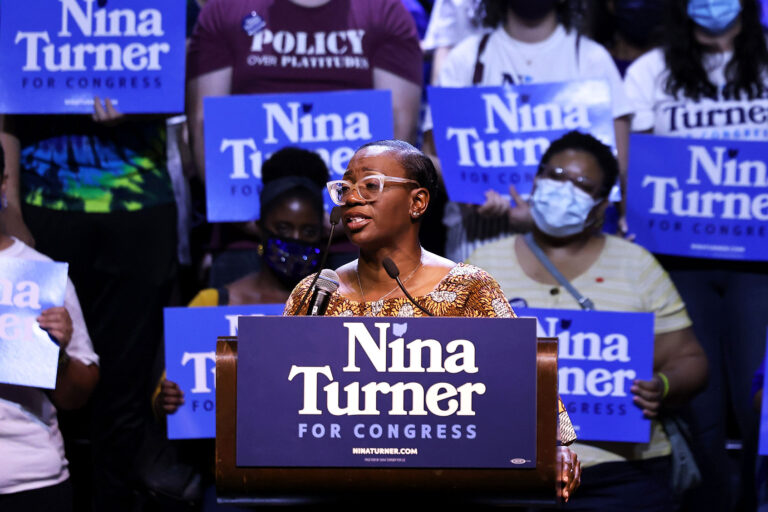 Congressional Candidate Nina Turner speaks during a Get Out the Vote rally at Agora Theater & Ballroom on July 31, 2021 in Cleveland, Ohio. (Michael M. Santiago/Getty Images)