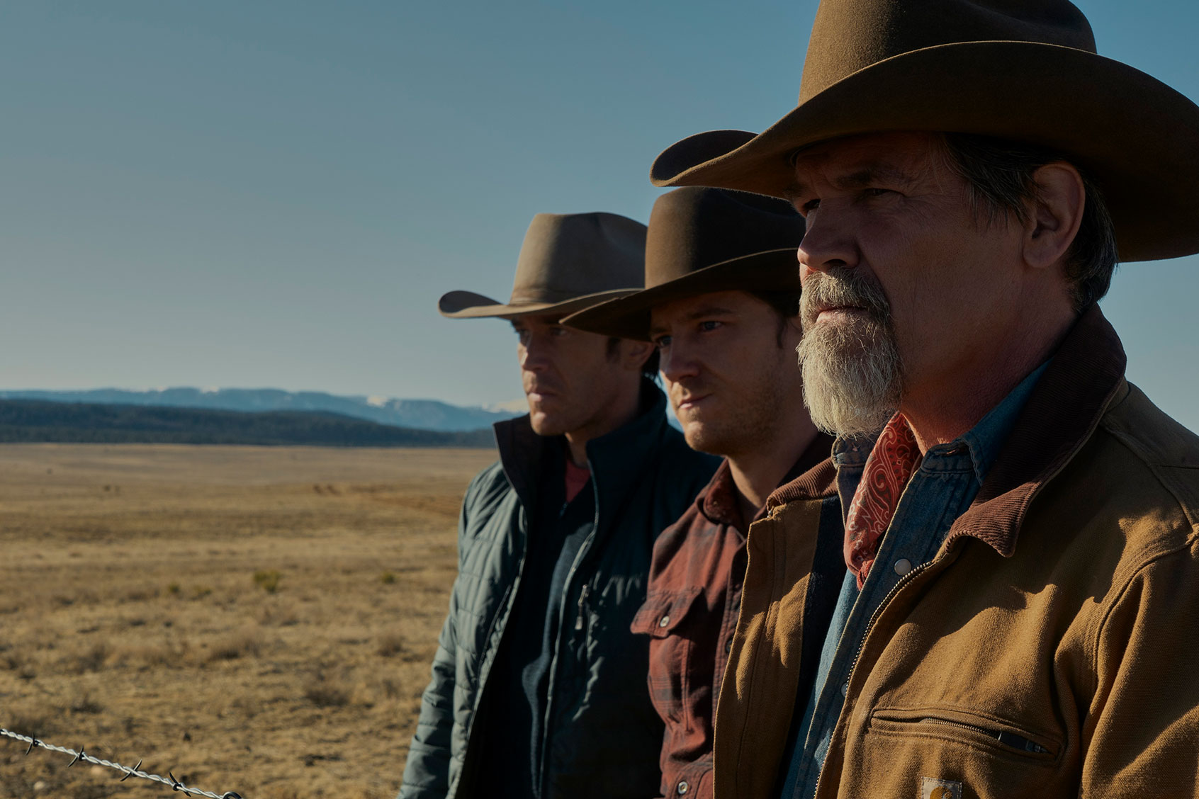 Tom Pelphrey (Perry Abbott), Lewis Pullman (Rhett Abbott) and Josh Brolin (Royal Abbott) in "Outer Range" (Richard Foreman/Prime Video)