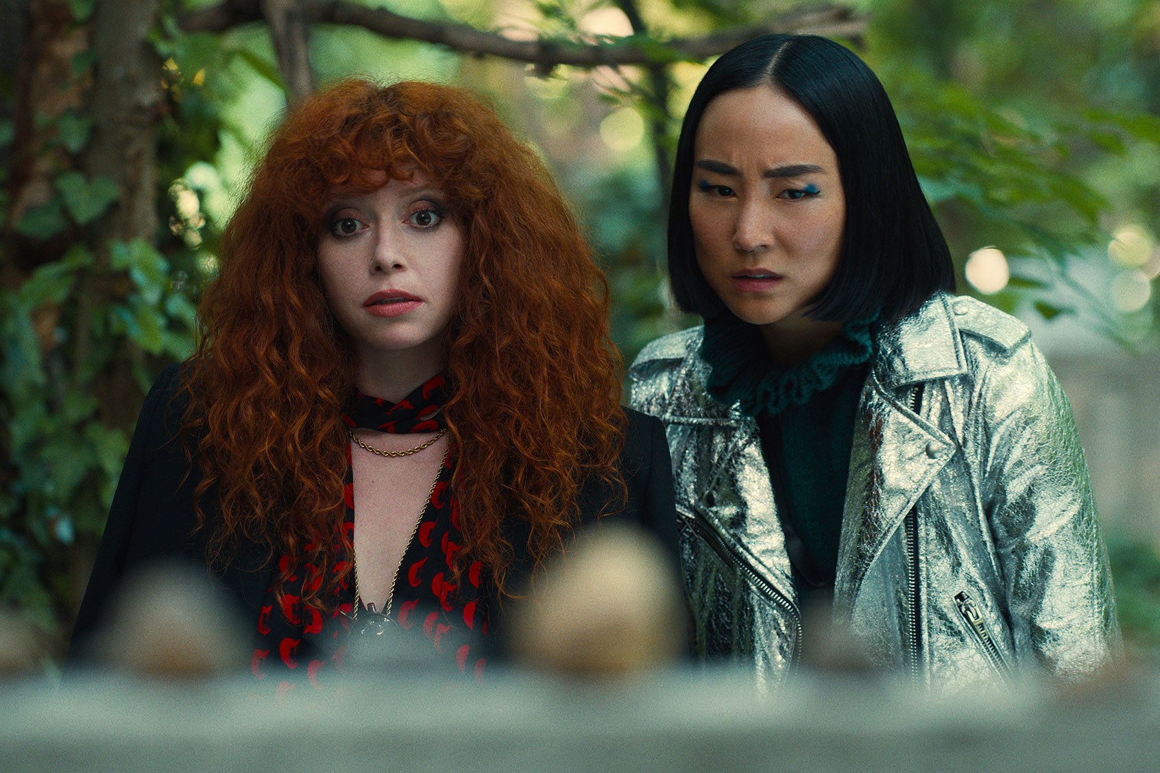 Natasha Lyonne as Nadia Vulvokov and Greta Lee as Maxine in "Russian Doll." (Courtesy of Netflix)
