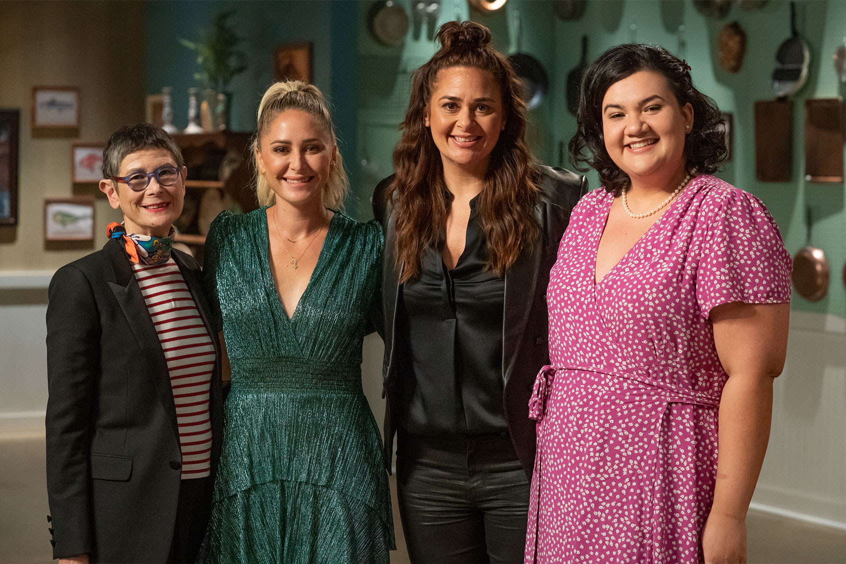 Head judge Antonia Lofaso and guest judges Dorie Greenspan and Brooke Williamson with winner Jaine Mackievitz on "The Julia Child Challenge." (Photo courtesy of Food Network)