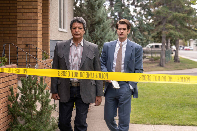 Gil Birmingham as Bill Taba and Andrew Garfield as Jeb Pyre in "Under The Banner Of Heaven" (Michelle Faye/FX)