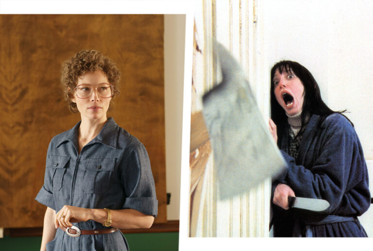 Candy (Jessica Biel) in "Candy" | Terrified Shelley Duvall in lobby card for the film 'The Shining', 1980. (Photo illustration by Salon/Tina Rowden/Hulu/Warner Brothers/Getty Images)