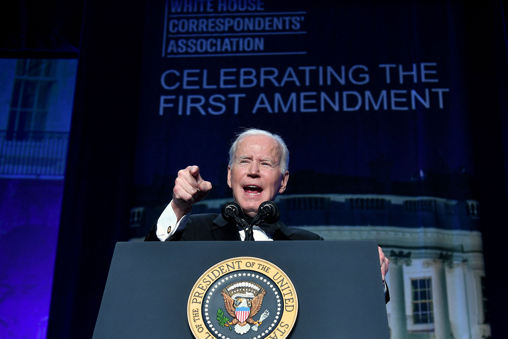 US President Joe Biden speaks during the White House Correspondents Association gala at the Washington Hilton Hotel in Washington, DC, on April 30, 2022. (NICHOLAS KAMM/AFP via Getty Images)