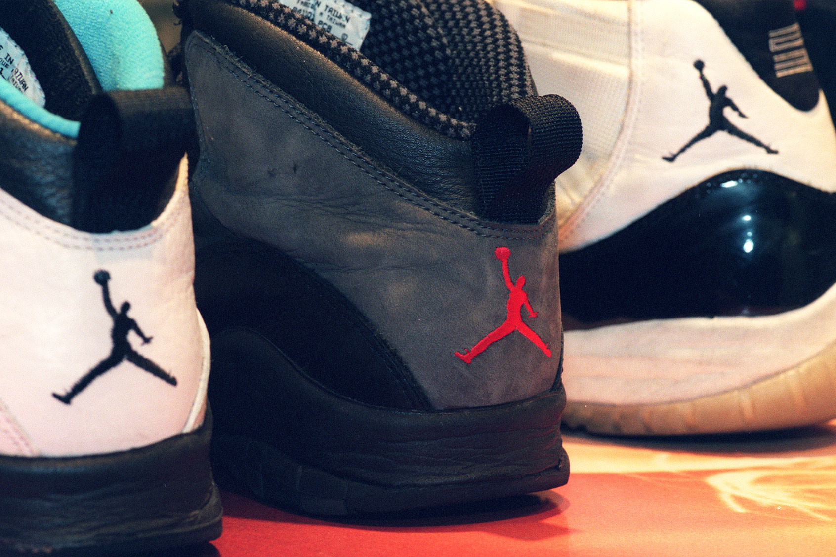 Part of Taka Okuba's Nike Air Jordan and Air Max shoe collection. (Anacleto Rapping/Los Angeles Times via Getty Images)