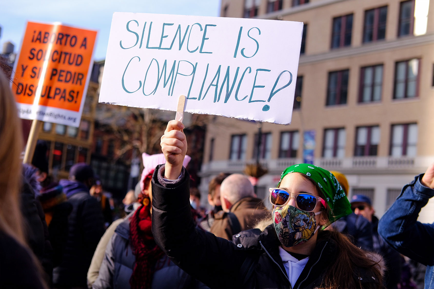People participate in a rally organized by RiseUp4AbortionRights, which held rallies and marches nationwide to oppose the growing erosion of abortion rights on International Women's Day. (Wendy P. Romero/Long Visual Press/Universal Images Group via Getty Images)