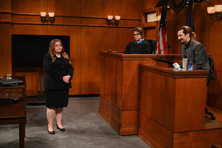 Aidy Bryant, Cecily Strong, and Kyle Mooney as Johnny Depp on "Saturday Night Live" on Saturday, May 14, 2022 (Will Heath/NBC)