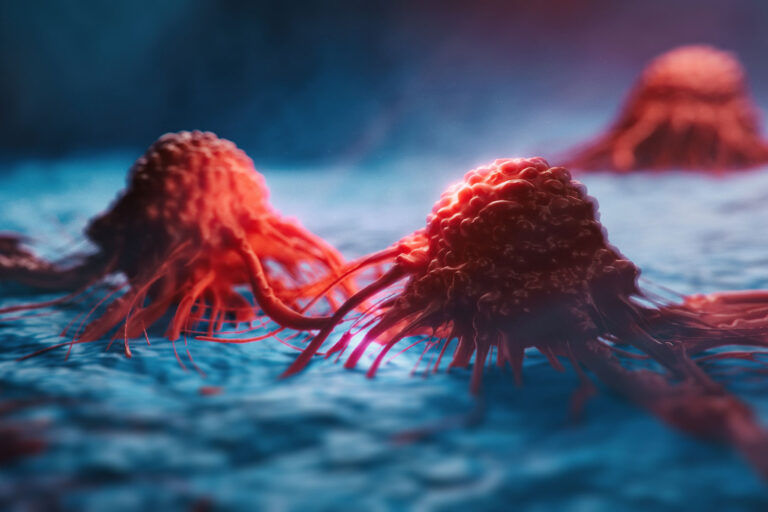 3D rendered image, enhanced scanning electron micrograph (SEM) of cancer cells. (Getty Images/koto_feja)