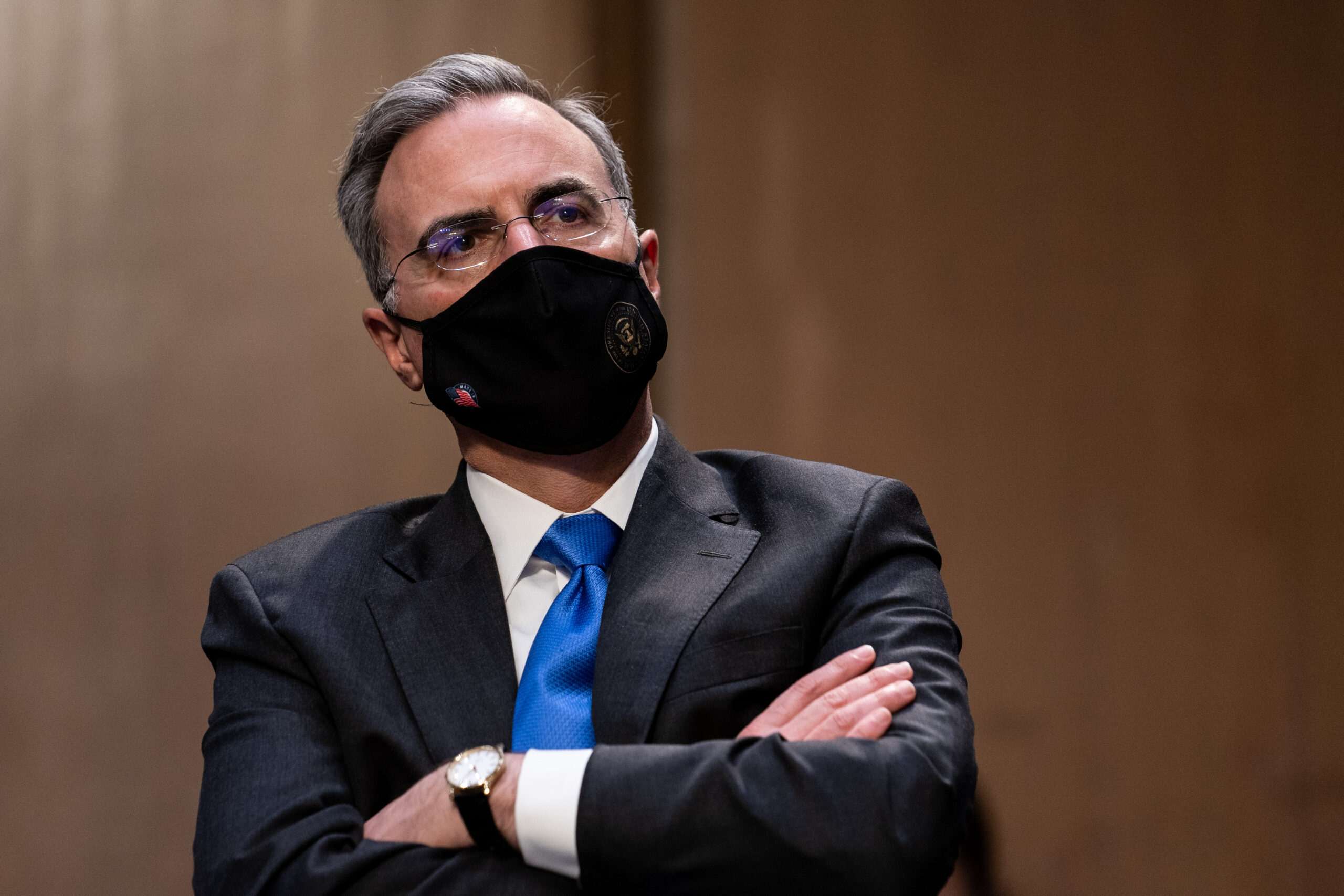 White House counsel Pat Cipollone listens as Supreme Court nominee Judge Amy Coney Barrett testifies before the Senate Judiciary Committee on Oct. 14, 2020. (Erin Schaff-Pool/Getty Images)