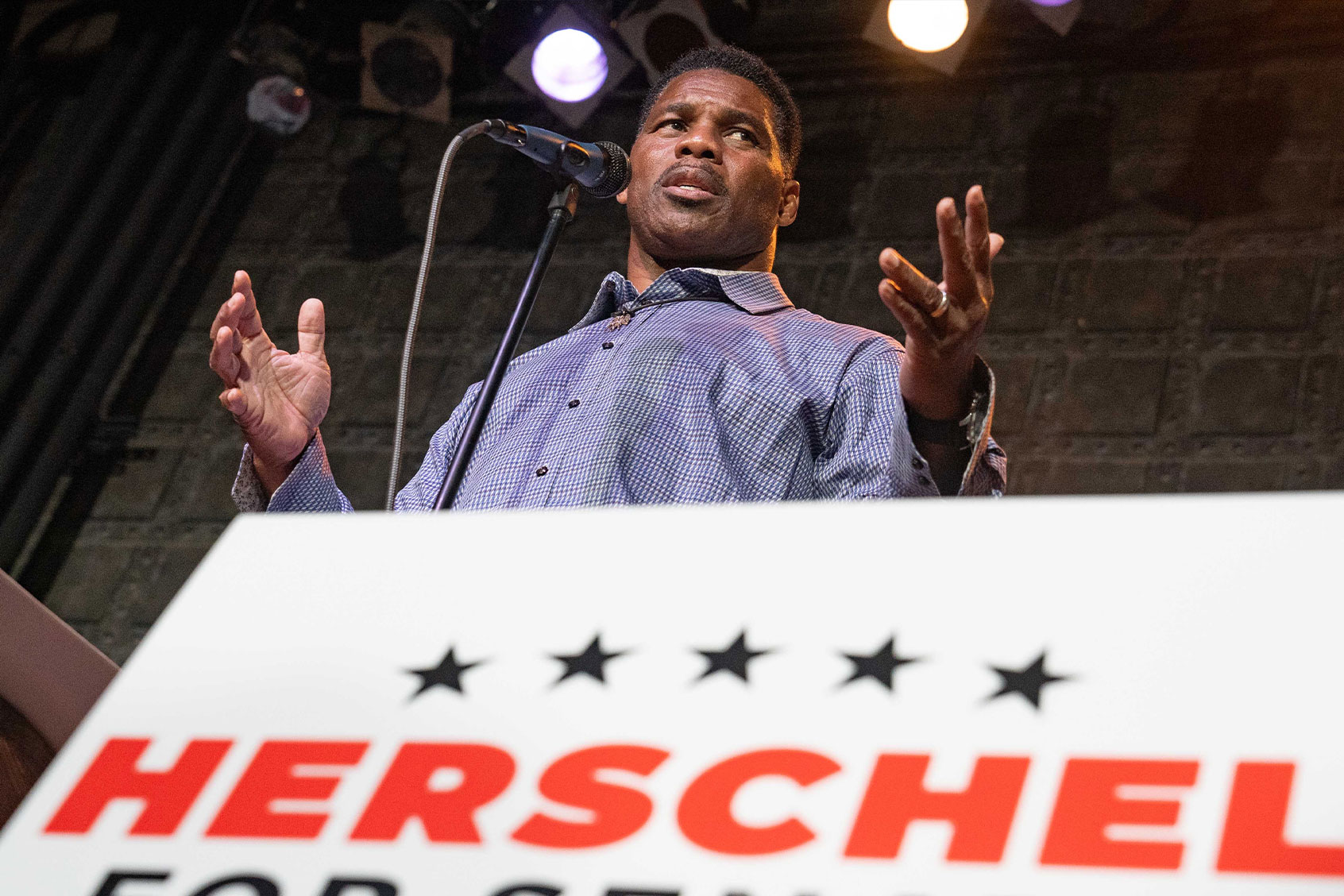 Republican candidate for US Senate Herschel Walker speaks at a rally on May 23, 2022 in Athens, Georgia. (Megan Varner/Getty Images)