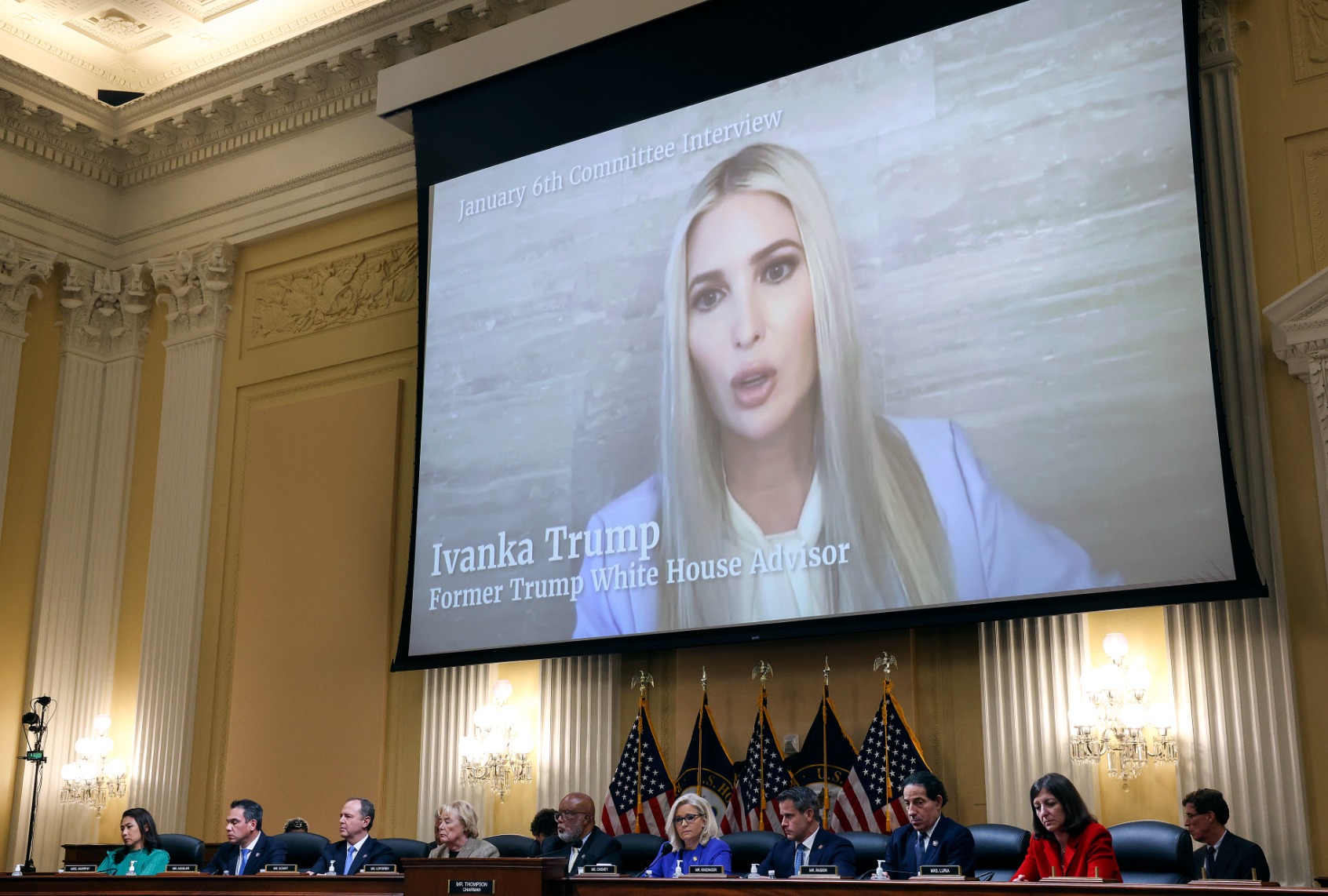 Ivanka Trump, the daughter of President Donald Trump, is seen on a screen during a hearing by the Select Committee to Investigate the January 6th Attack on the U.S. Capitol on June 09, 2022 in Washington, DC. (Photo by Win McNamee/Getty Images)