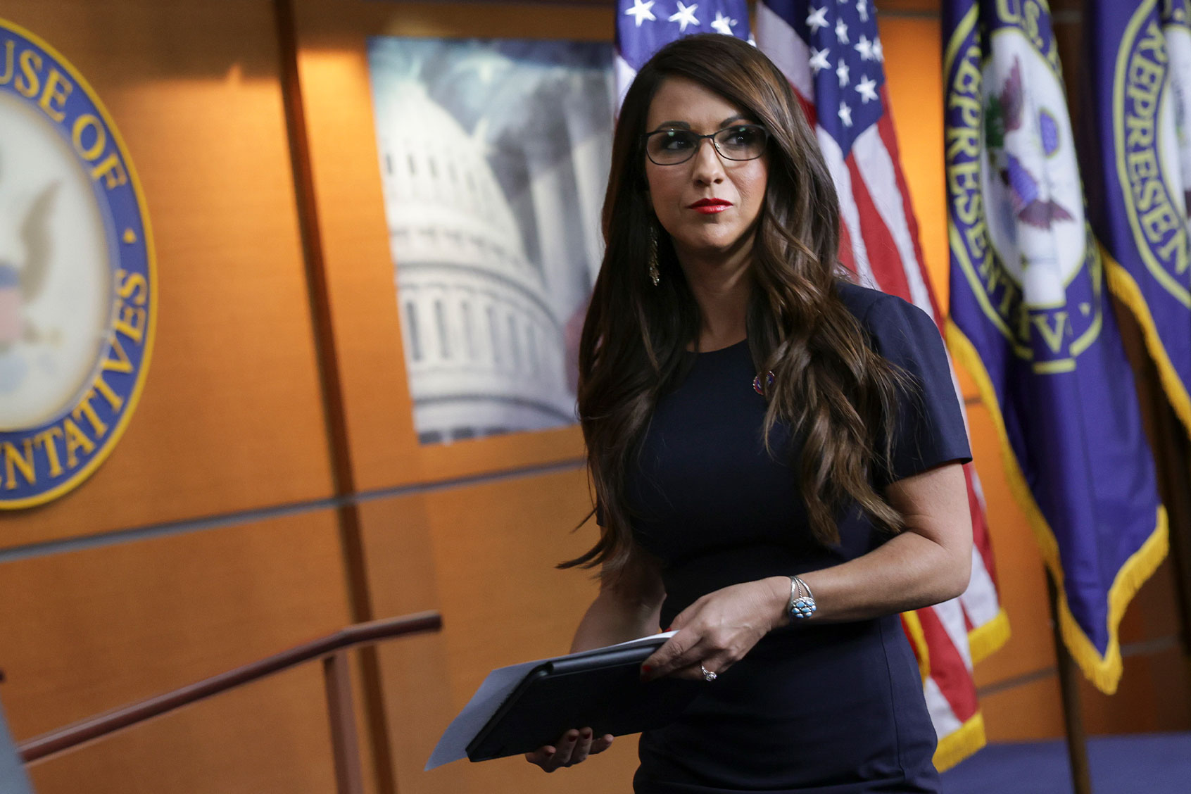 U.S. Rep. Lauren Boebert (R-CO) leaves after a House Second Amendment Caucus press conference at the U.S. Capitol on June 08, 2022 in Washington, DC. (Kevin Dietsch/Getty Images)