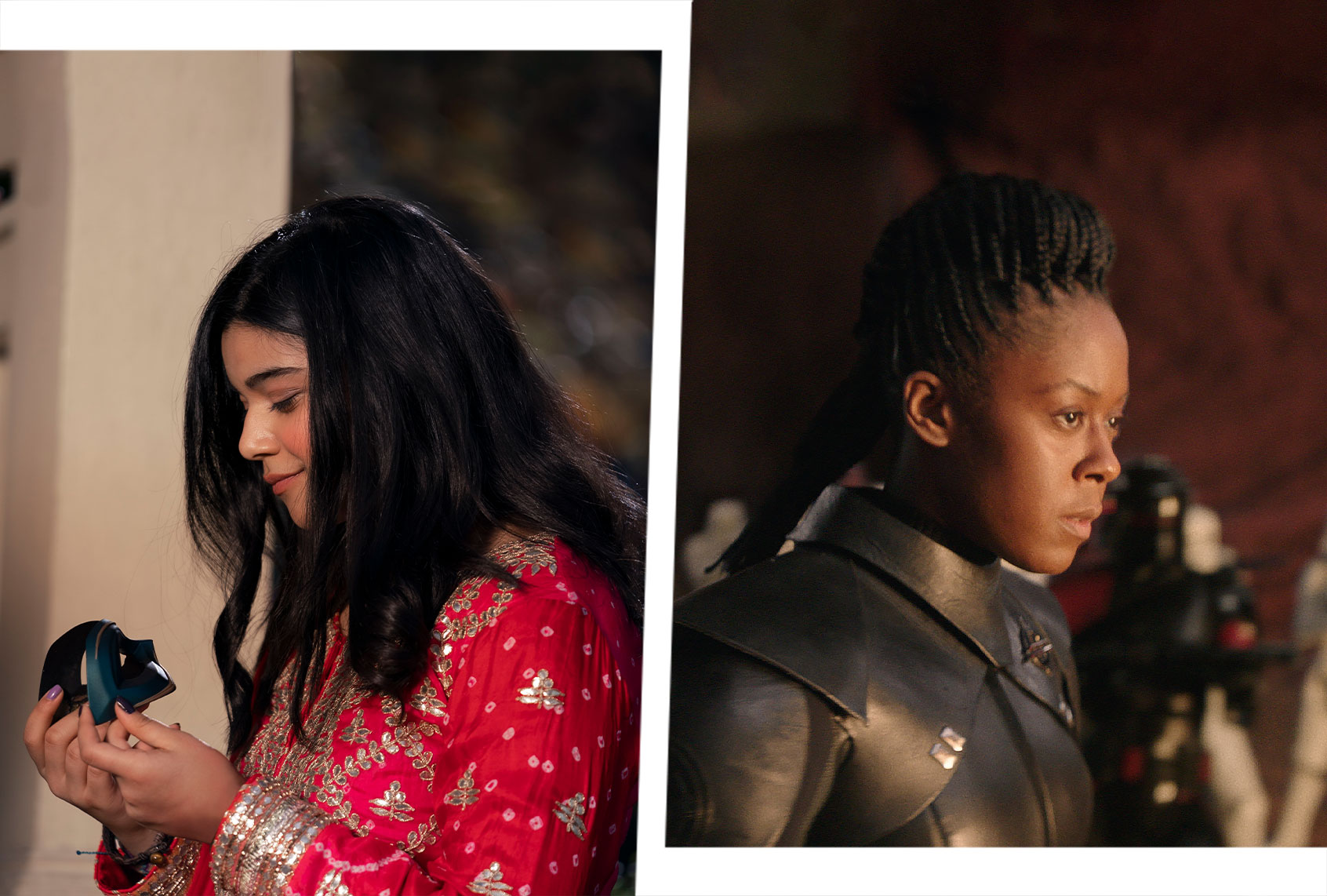 Iman Vellani as Ms. Marvel/Kamala Khan in "Ms. Marvel" | Reva (Moses Ingram) in "Obi-Wan Kenobi" (Photo illustration by Salon/Marvel Studios/Disney+/Lucasfilm)